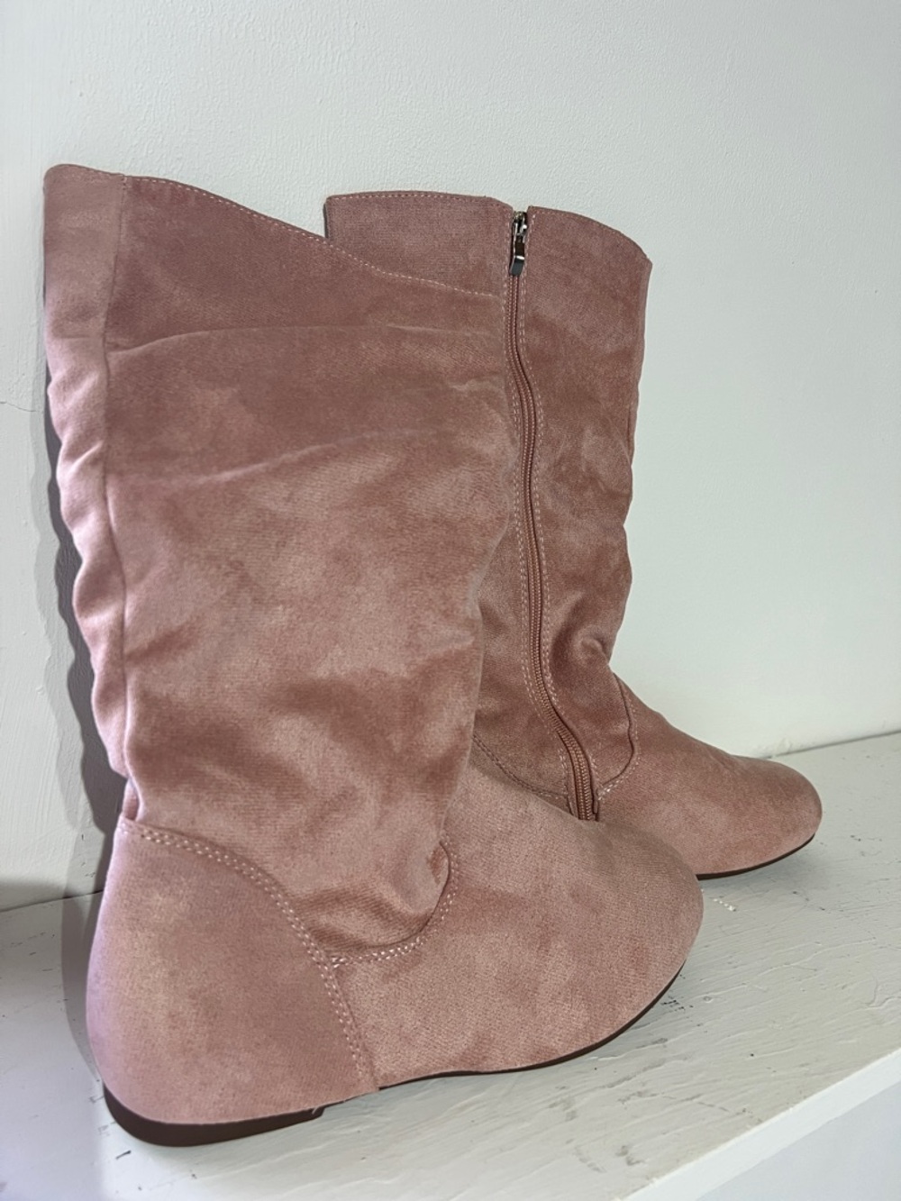 New- Women’s Suede-Like Mid-Calf Zip Boots in Dusty Rose